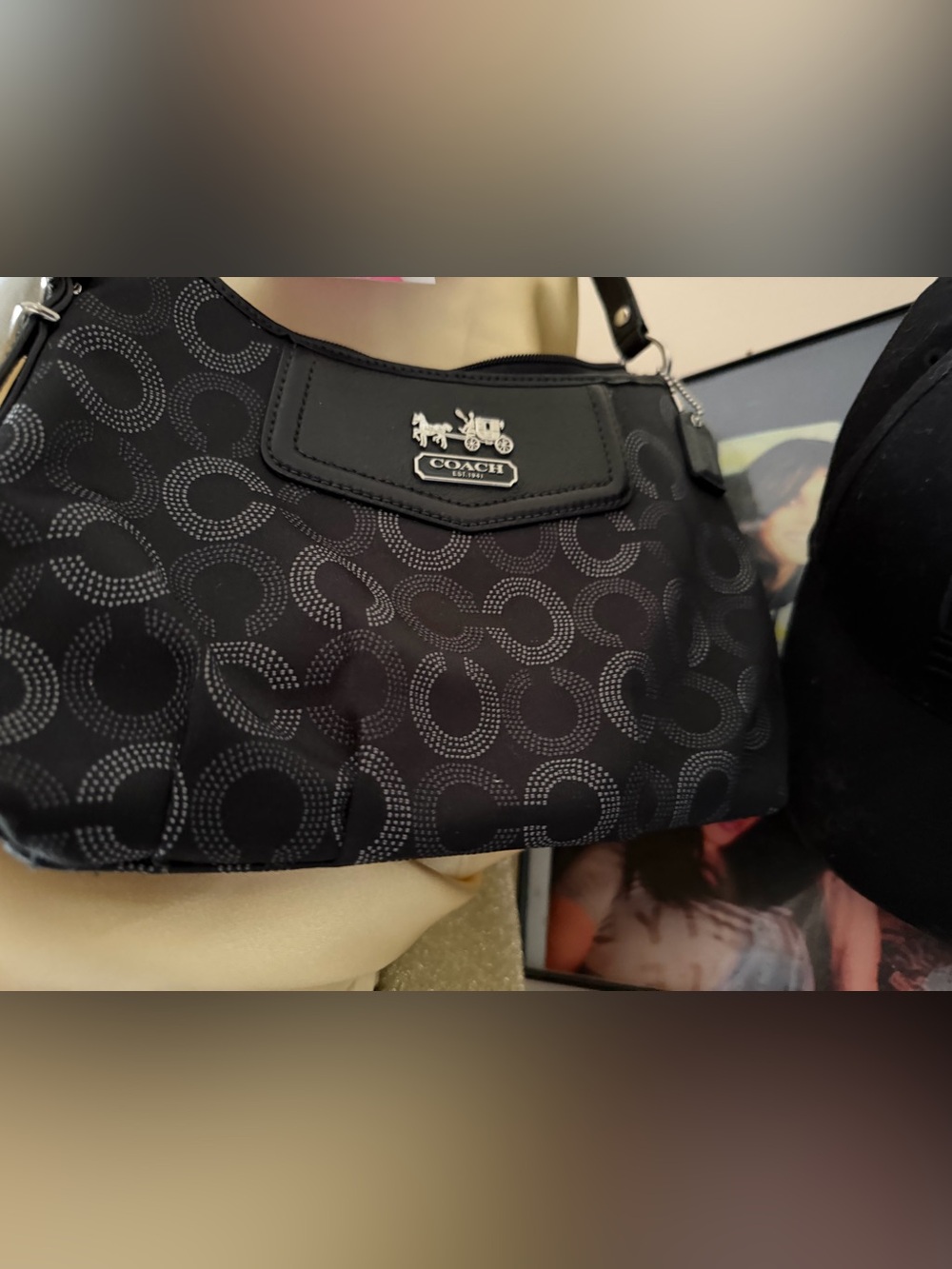 Authentic coveted Coach Black Jacquard Shoulder Bag- Dustbag & hangtag
